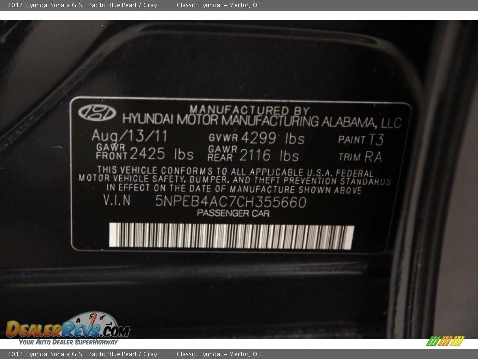 2012 Hyundai Sonata GLS Pacific Blue Pearl / Gray Photo #14