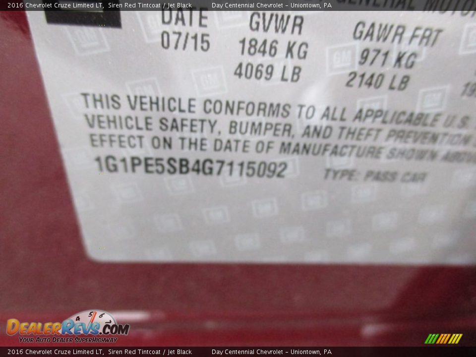 2016 Chevrolet Cruze Limited LT Siren Red Tintcoat / Jet Black Photo #19