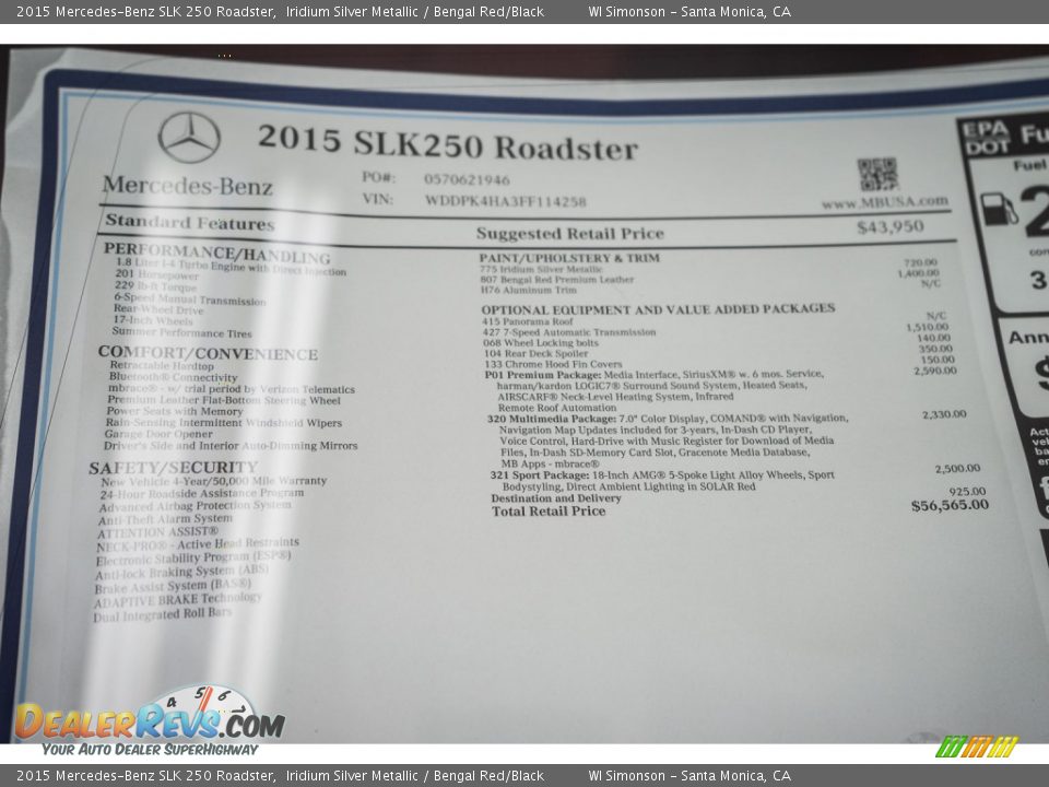 2015 Mercedes-Benz SLK 250 Roadster Iridium Silver Metallic / Bengal Red/Black Photo #11