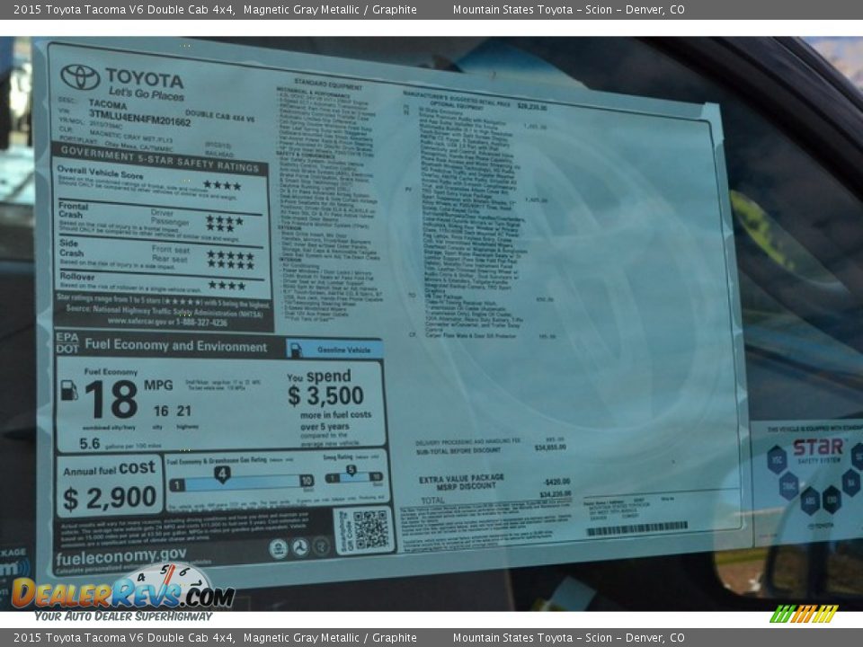 2015 Toyota Tacoma V6 Double Cab 4x4 Magnetic Gray Metallic / Graphite Photo #10