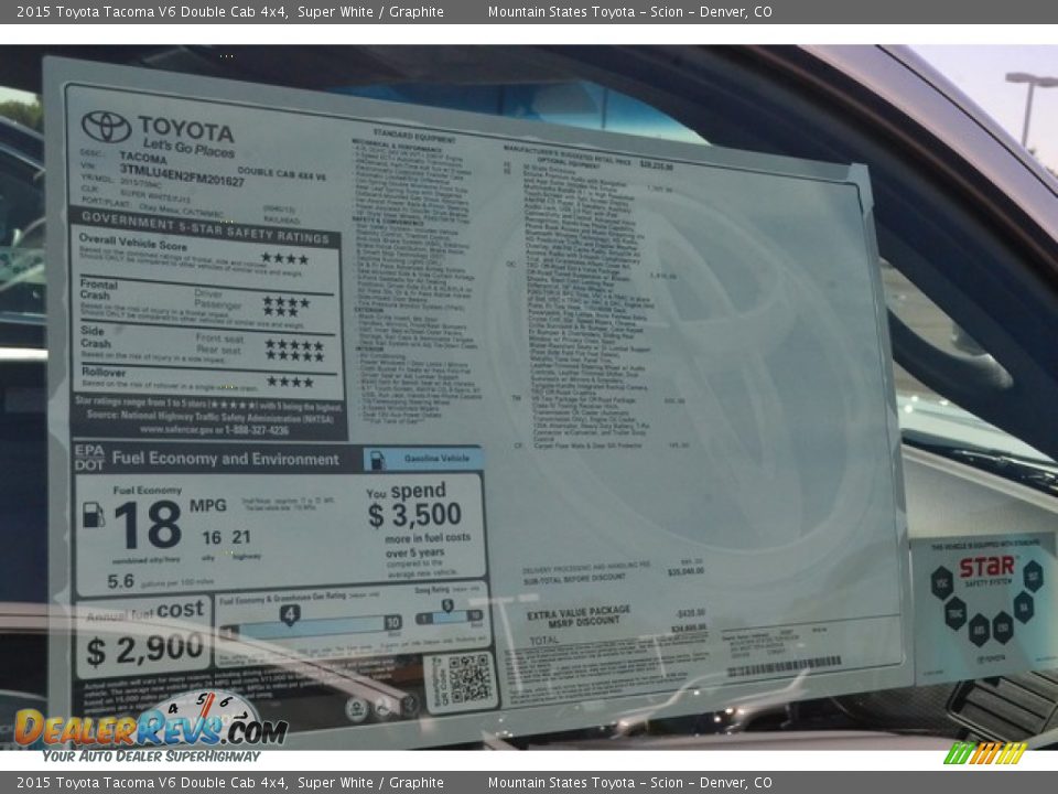 2015 Toyota Tacoma V6 Double Cab 4x4 Super White / Graphite Photo #10