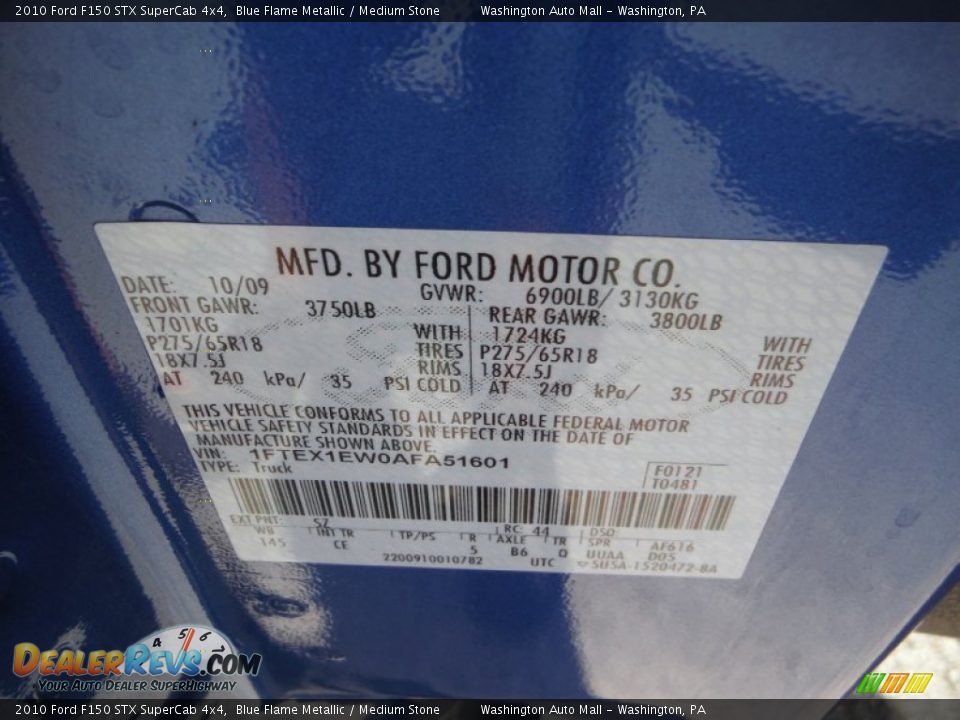 2010 Ford F150 STX SuperCab 4x4 Blue Flame Metallic / Medium Stone Photo #19