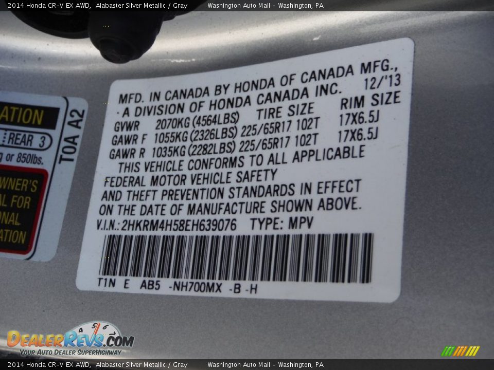2014 Honda CR-V EX AWD Alabaster Silver Metallic / Gray Photo #19
