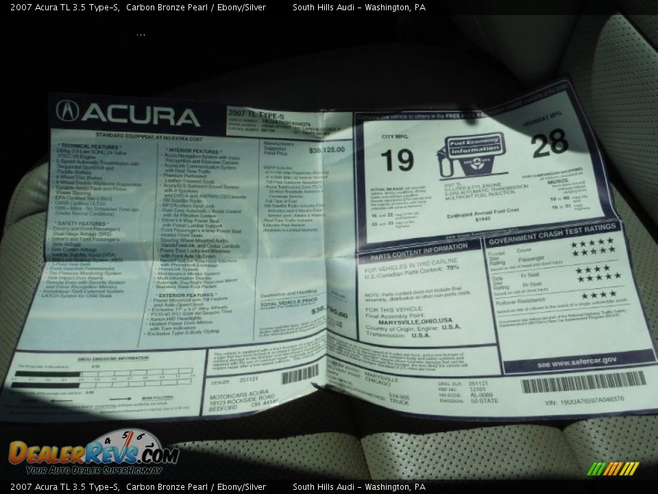 2007 Acura TL 3.5 Type-S Carbon Bronze Pearl / Ebony/Silver Photo #33
