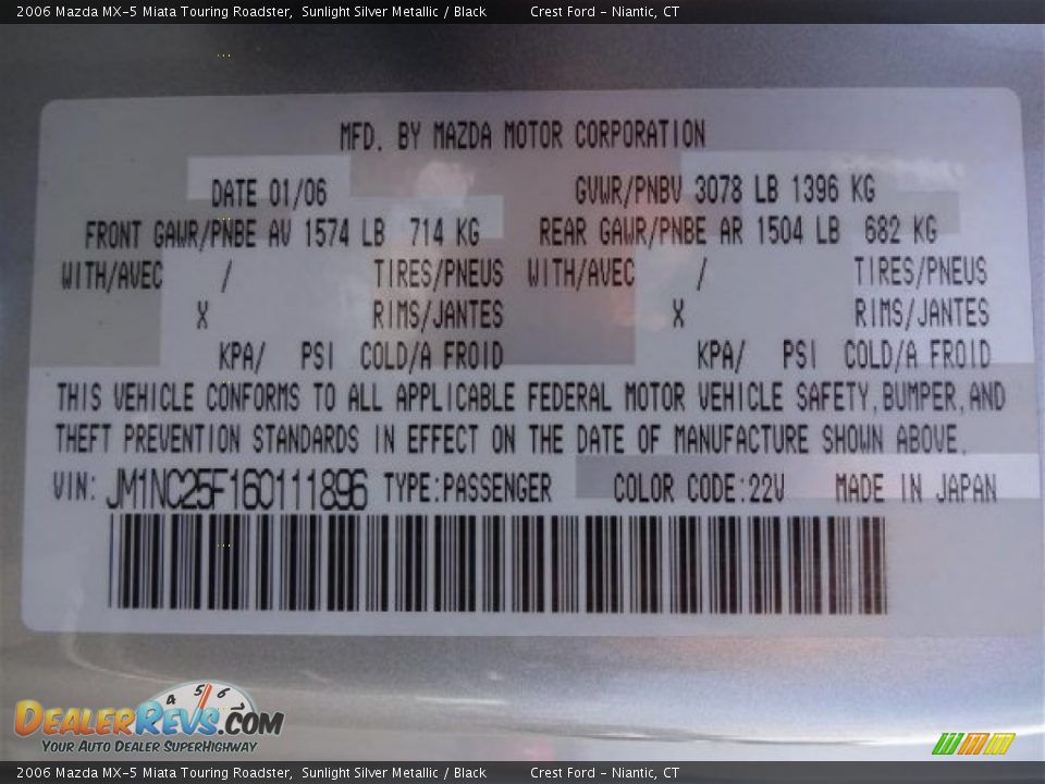 2006 Mazda MX-5 Miata Touring Roadster Sunlight Silver Metallic / Black Photo #13