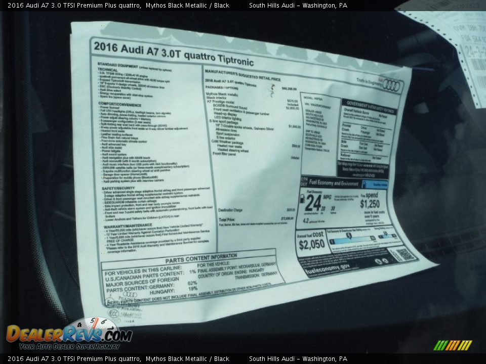 2016 Audi A7 3.0 TFSI Premium Plus quattro Mythos Black Metallic / Black Photo #10