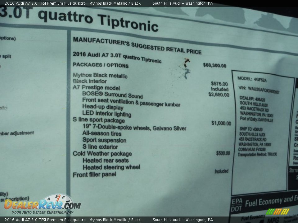 2016 Audi A7 3.0 TFSI Premium Plus quattro Window Sticker Photo #11