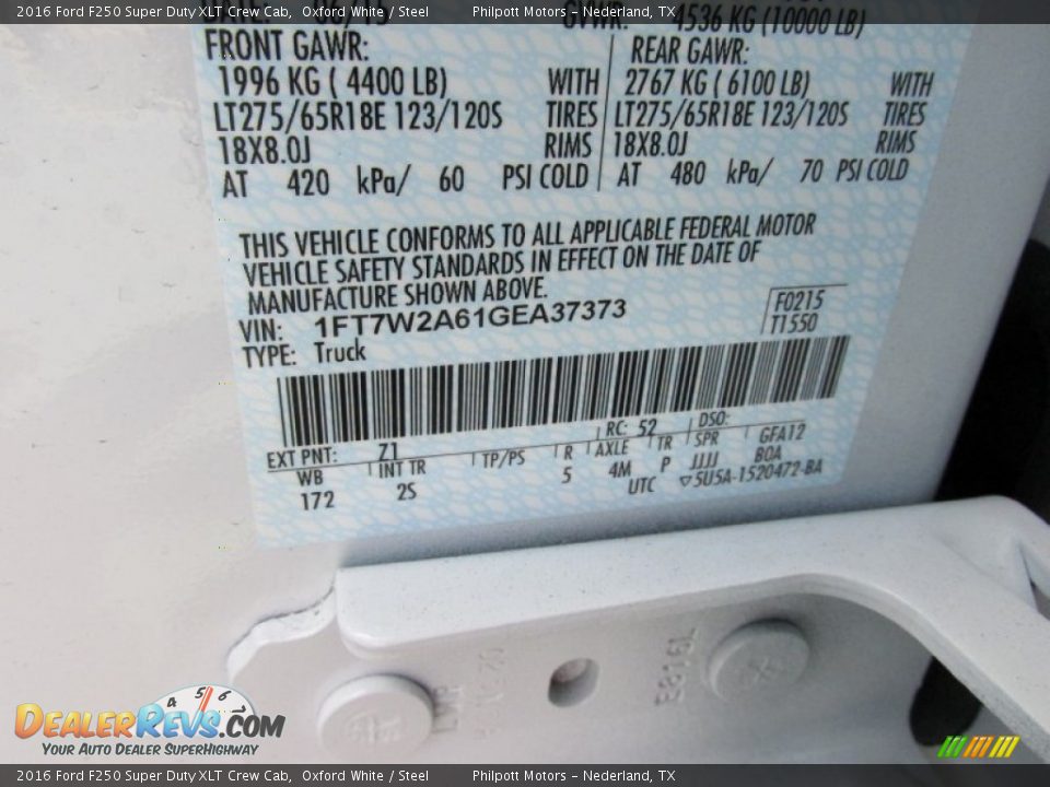 2016 Ford F250 Super Duty XLT Crew Cab Oxford White / Steel Photo #34