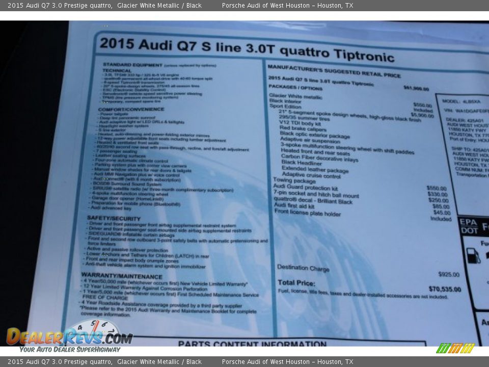 2015 Audi Q7 3.0 Prestige quattro Glacier White Metallic / Black Photo #8