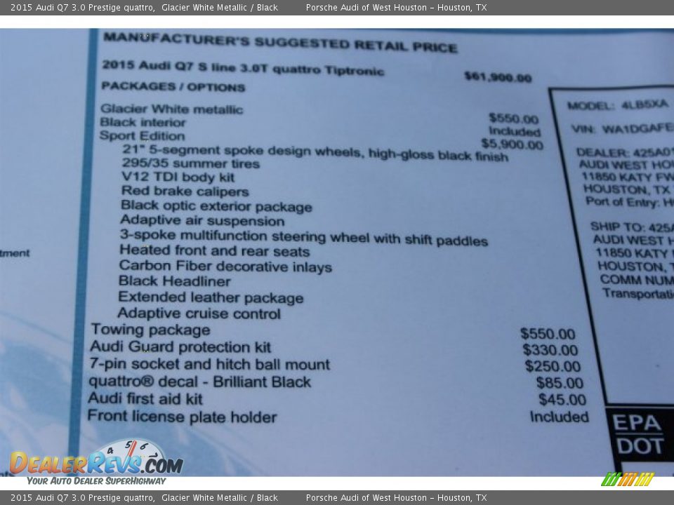 2015 Audi Q7 3.0 Prestige quattro Glacier White Metallic / Black Photo #9