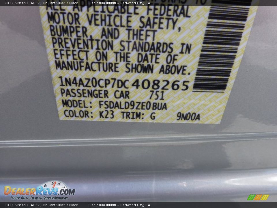 2013 Nissan LEAF SV Brilliant Silver / Black Photo #18