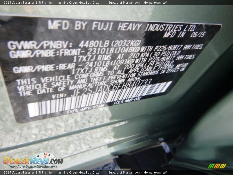 2015 Subaru Forester 2.5i Premium Jasmine Green Metallic / Gray Photo #15