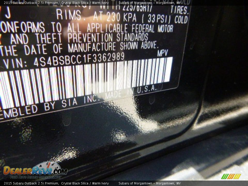 2015 Subaru Outback 2.5i Premium Crystal Black Silica / Warm Ivory Photo #16