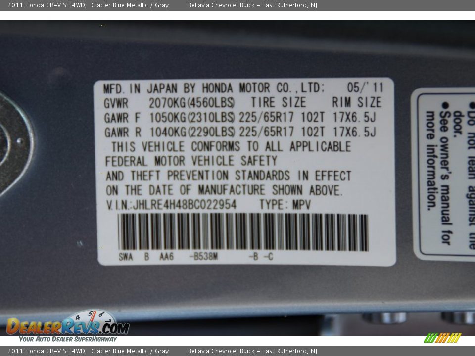 2011 Honda CR-V SE 4WD Glacier Blue Metallic / Gray Photo #20