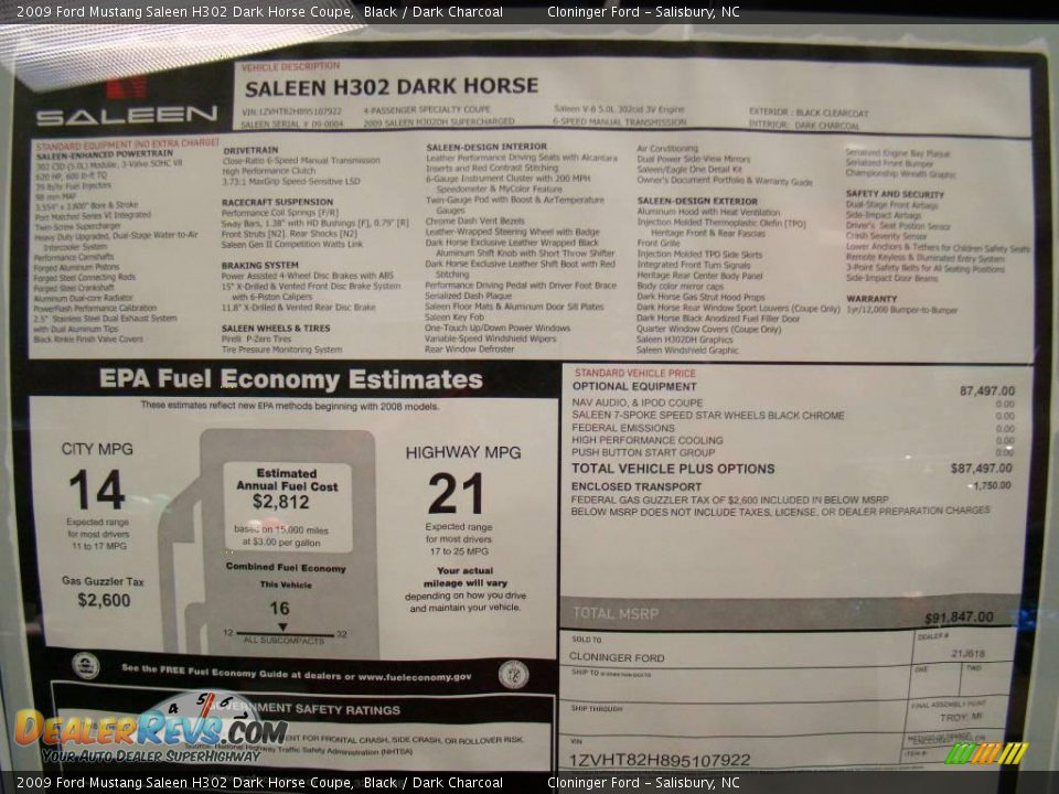 2009 Ford Mustang Saleen H302 Dark Horse Coupe Black / Dark Charcoal Photo #20