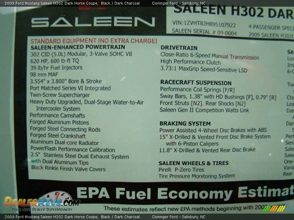 2009 Ford Mustang Saleen H302 Dark Horse Coupe Black / Dark Charcoal Photo #22