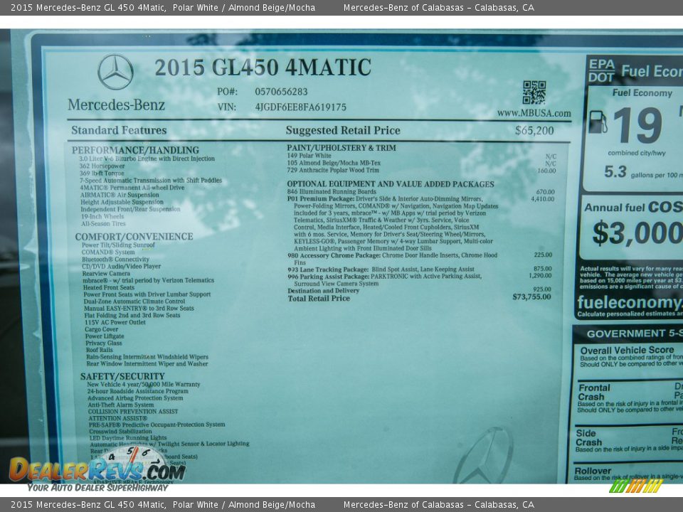 2015 Mercedes-Benz GL 450 4Matic Window Sticker Photo #10