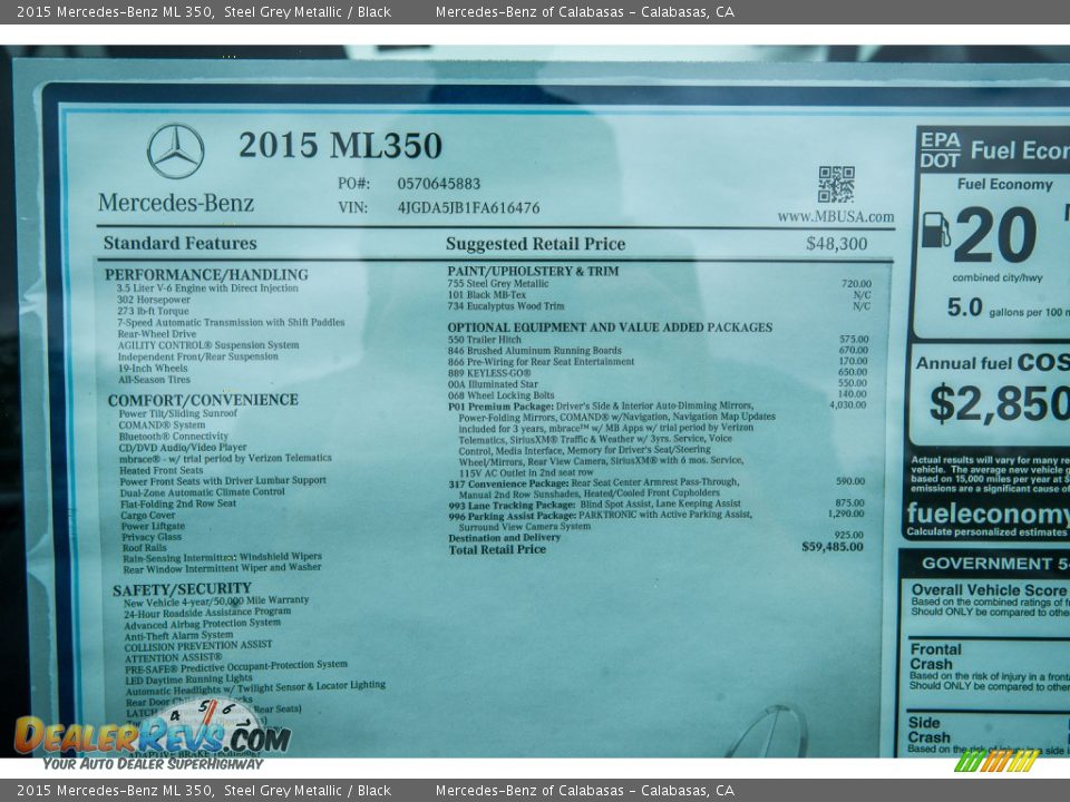 2015 Mercedes-Benz ML 350 Steel Grey Metallic / Black Photo #11