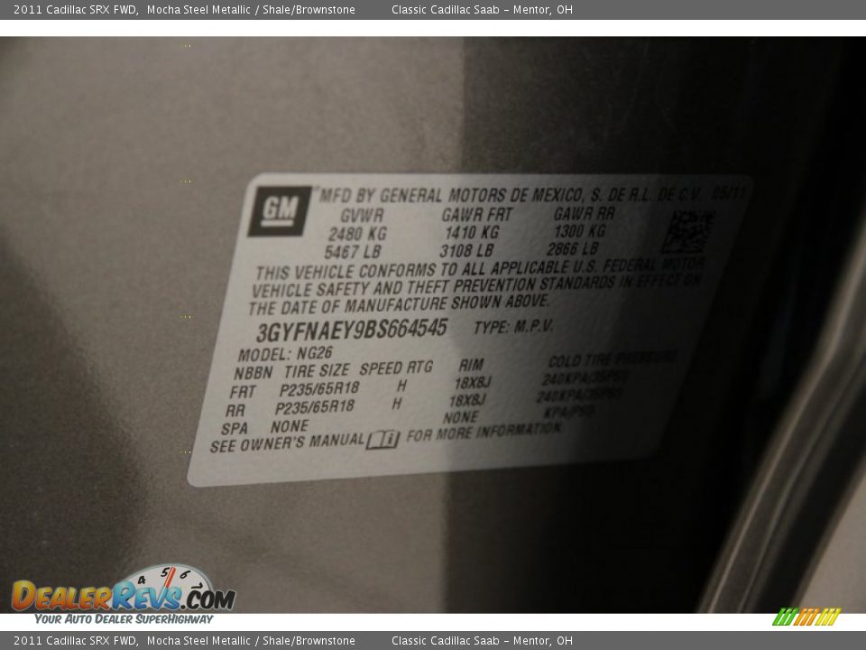 2011 Cadillac SRX FWD Mocha Steel Metallic / Shale/Brownstone Photo #15