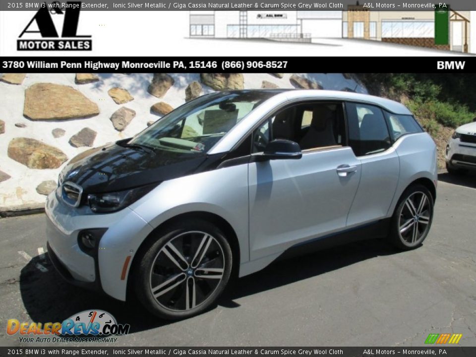 2015 BMW i3 with Range Extender Ionic Silver Metallic / Giga Cassia Natural Leather & Carum Spice Grey Wool Cloth Photo #1