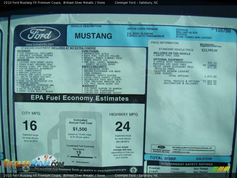 2010 Ford Mustang V6 Premium Coupe Brilliant Silver Metallic / Stone Photo #12