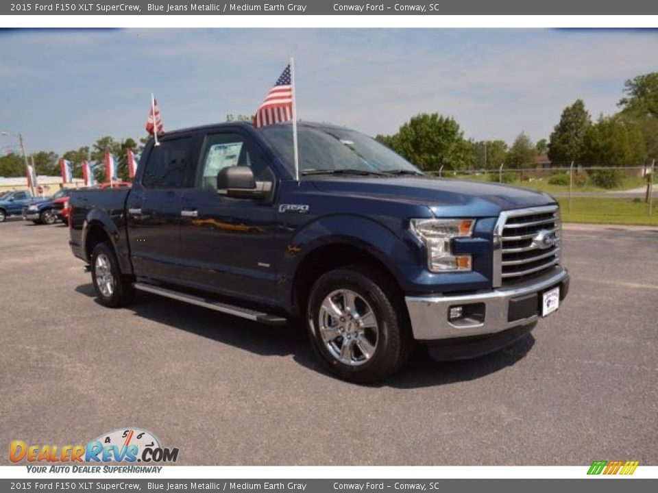 2015 Ford F150 XLT SuperCrew Blue Jeans Metallic / Medium Earth Gray Photo #3