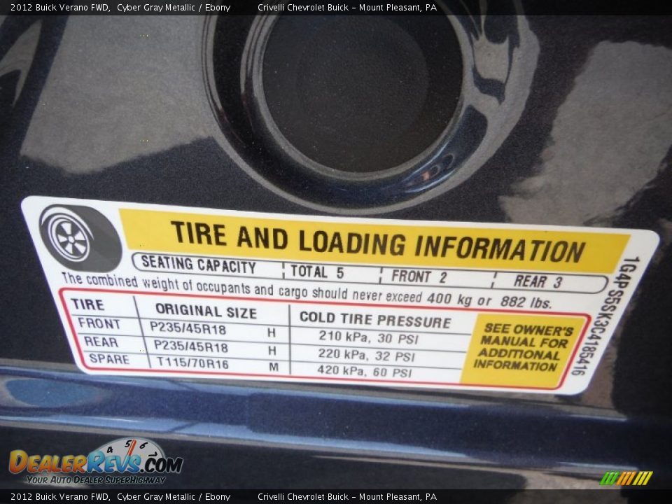 2012 Buick Verano FWD Cyber Gray Metallic / Ebony Photo #32