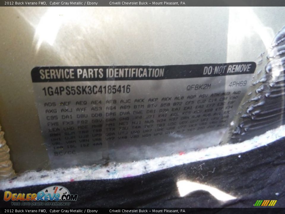 2012 Buick Verano FWD Cyber Gray Metallic / Ebony Photo #34