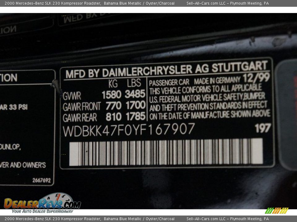 2000 Mercedes-Benz SLK 230 Kompressor Roadster Bahama Blue Metallic / Oyster/Charcoal Photo #28