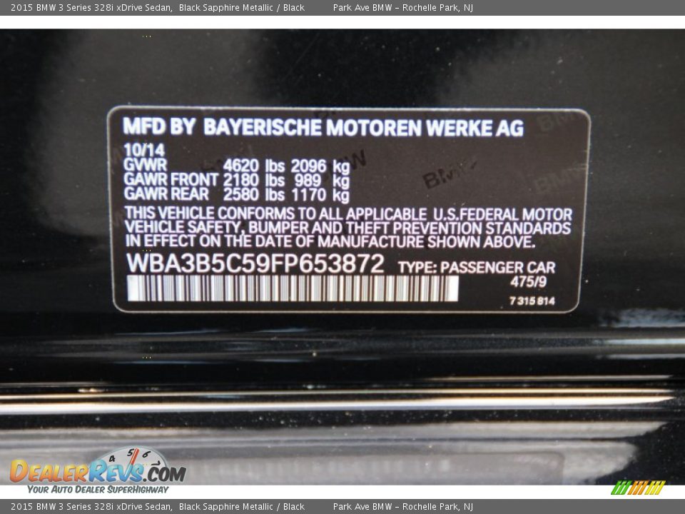 2015 BMW 3 Series 328i xDrive Sedan Black Sapphire Metallic / Black Photo #35