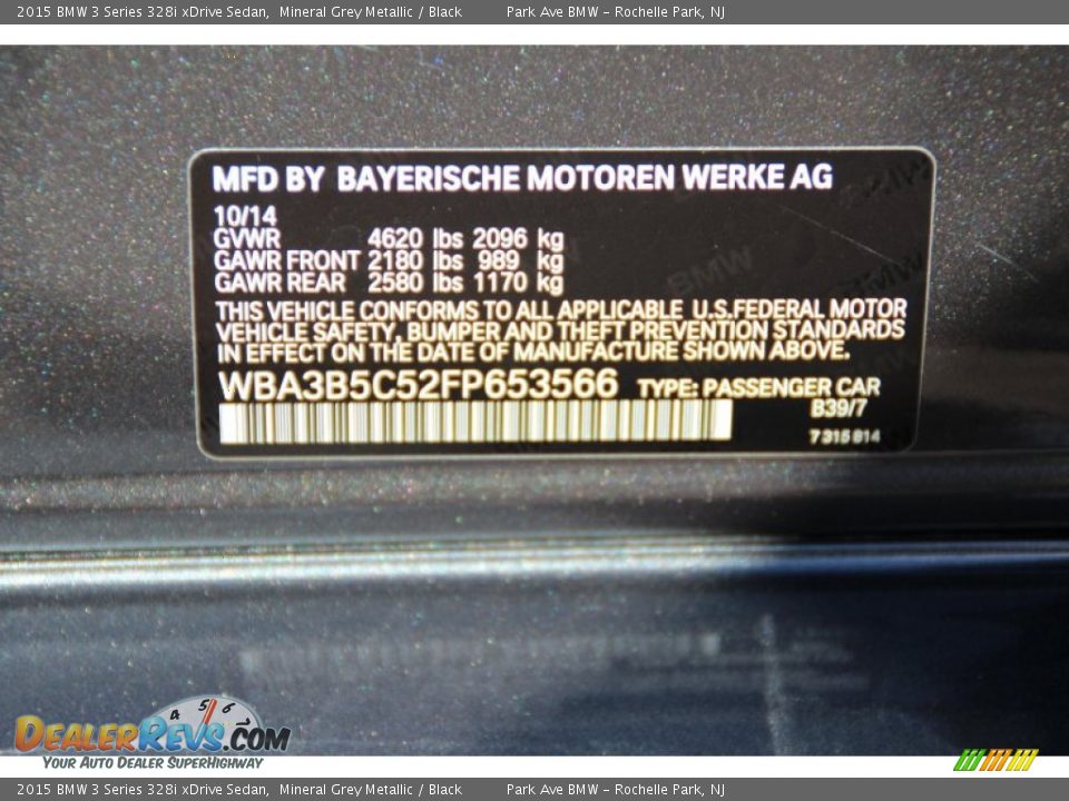 2015 BMW 3 Series 328i xDrive Sedan Mineral Grey Metallic / Black Photo #35