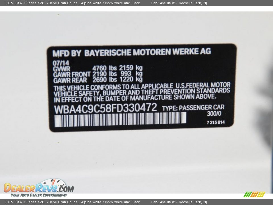 2015 BMW 4 Series 428i xDrive Gran Coupe Alpine White / Ivory White and Black Photo #36