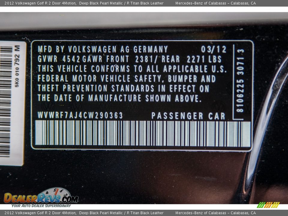 2012 Volkswagen Golf R 2 Door 4Motion Deep Black Pearl Metallic / R Titan Black Leather Photo #22