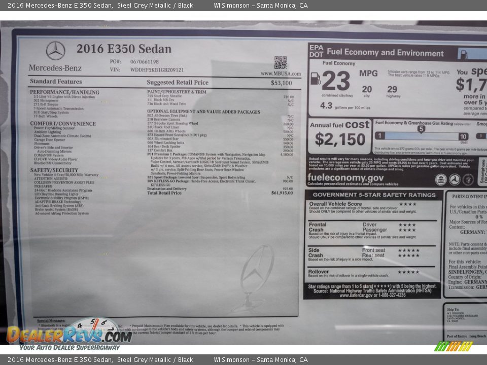 2016 Mercedes-Benz E 350 Sedan Steel Grey Metallic / Black Photo #11