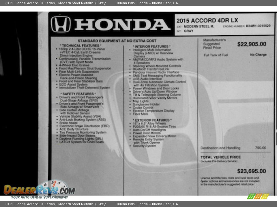 2015 Honda Accord LX Sedan Modern Steel Metallic / Gray Photo #18