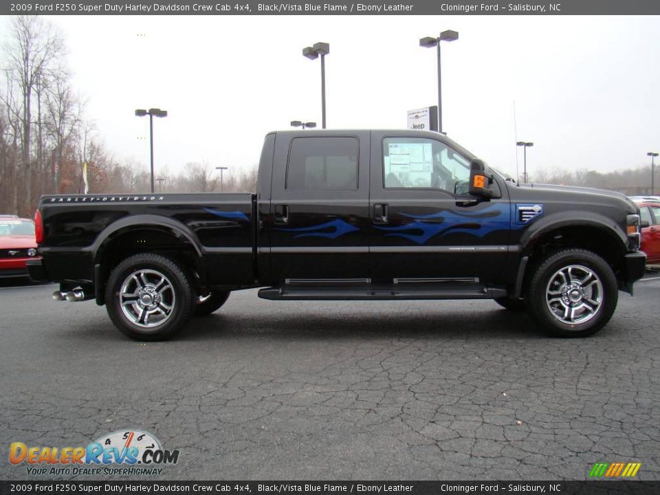 2009 Ford F250 Super Duty Harley Davidson Crew Cab 4x4 Black/Vista Blue Flame / Ebony Leather Photo #2