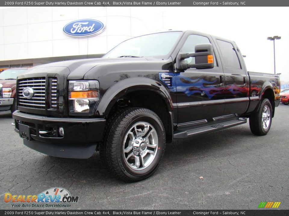 2009 Ford F250 Super Duty Harley Davidson Crew Cab 4x4 Black/Vista Blue Flame / Ebony Leather Photo #7