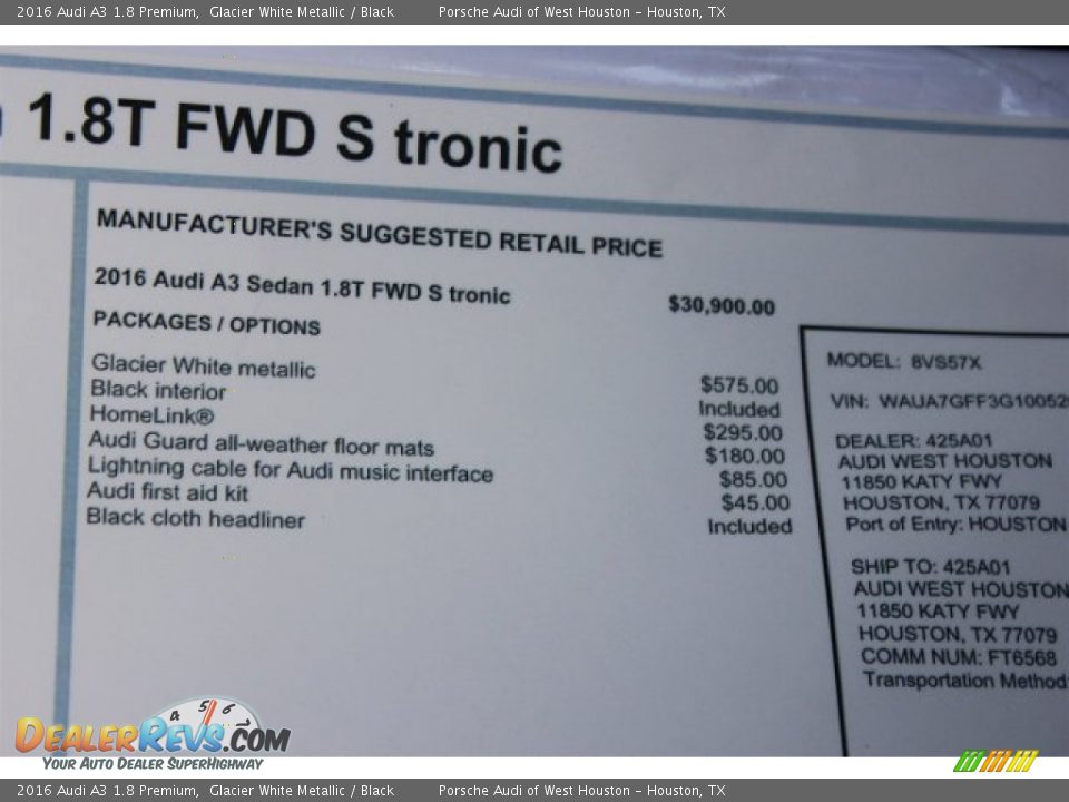 2016 Audi A3 1.8 Premium Window Sticker Photo #9