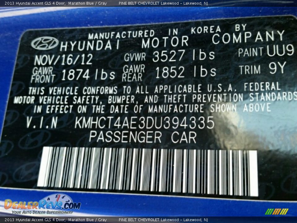2013 Hyundai Accent GLS 4 Door Marathon Blue / Gray Photo #14