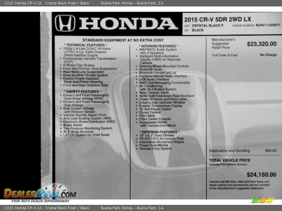 2015 Honda CR-V LX Crystal Black Pearl / Black Photo #17