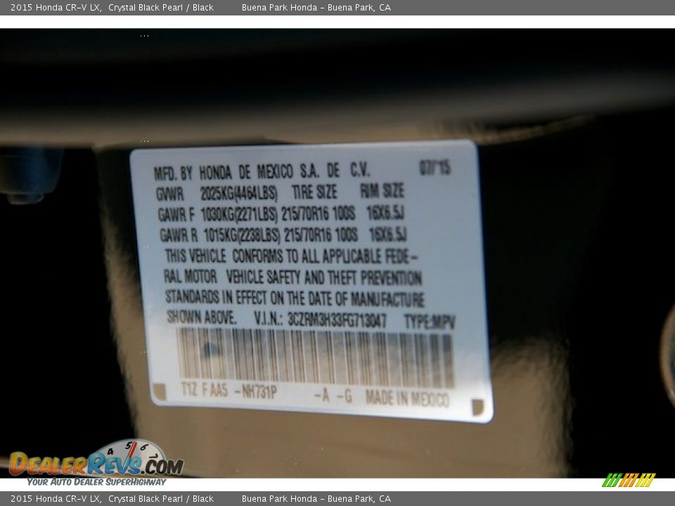 2015 Honda CR-V LX Crystal Black Pearl / Black Photo #19
