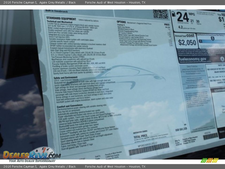 2016 Porsche Cayman S Agate Grey Metallic / Black Photo #9