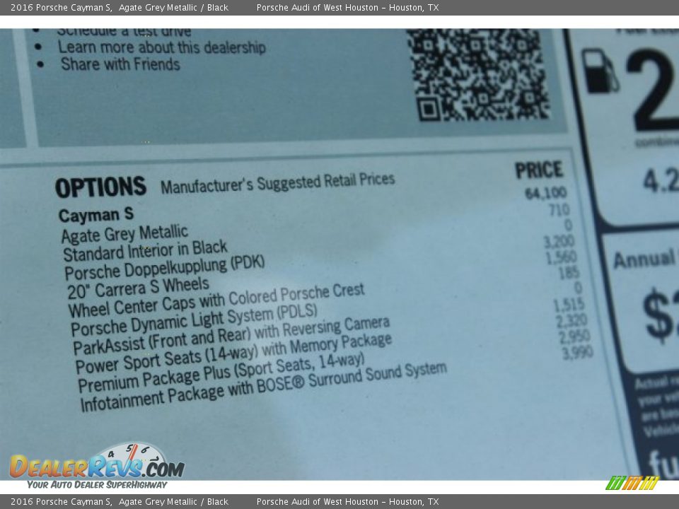 2016 Porsche Cayman S Agate Grey Metallic / Black Photo #10