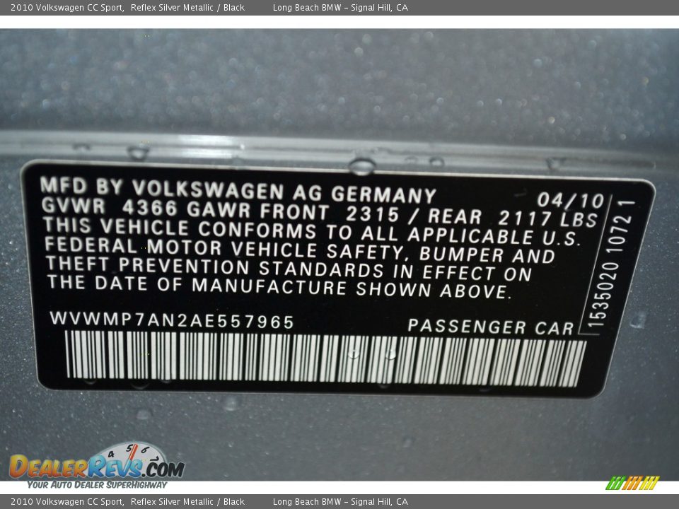 2010 Volkswagen CC Sport Reflex Silver Metallic / Black Photo #11