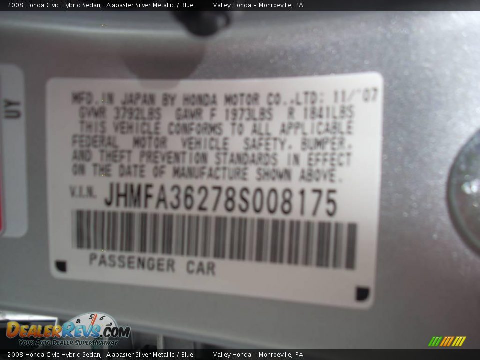 2008 Honda Civic Hybrid Sedan Alabaster Silver Metallic / Blue Photo #14