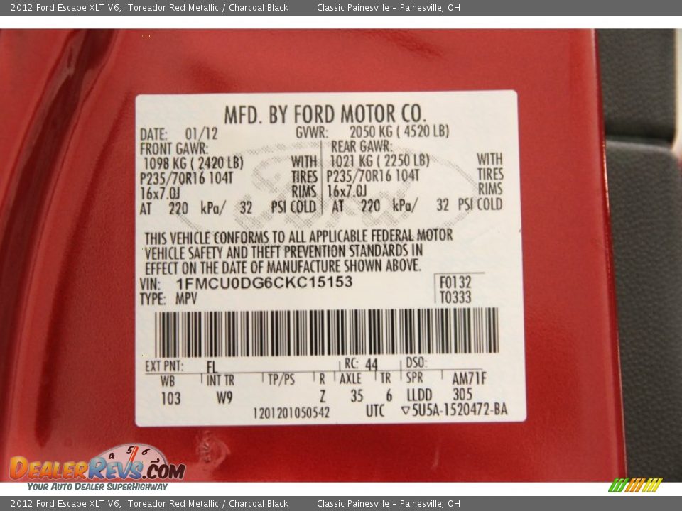 2012 Ford Escape XLT V6 Toreador Red Metallic / Charcoal Black Photo #14