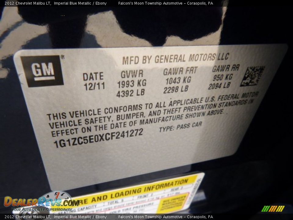 2012 Chevrolet Malibu LT Imperial Blue Metallic / Ebony Photo #24