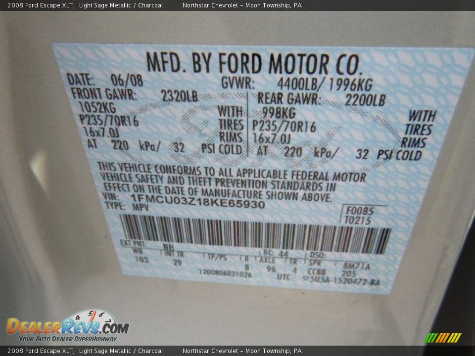 2008 Ford Escape XLT Light Sage Metallic / Charcoal Photo #19