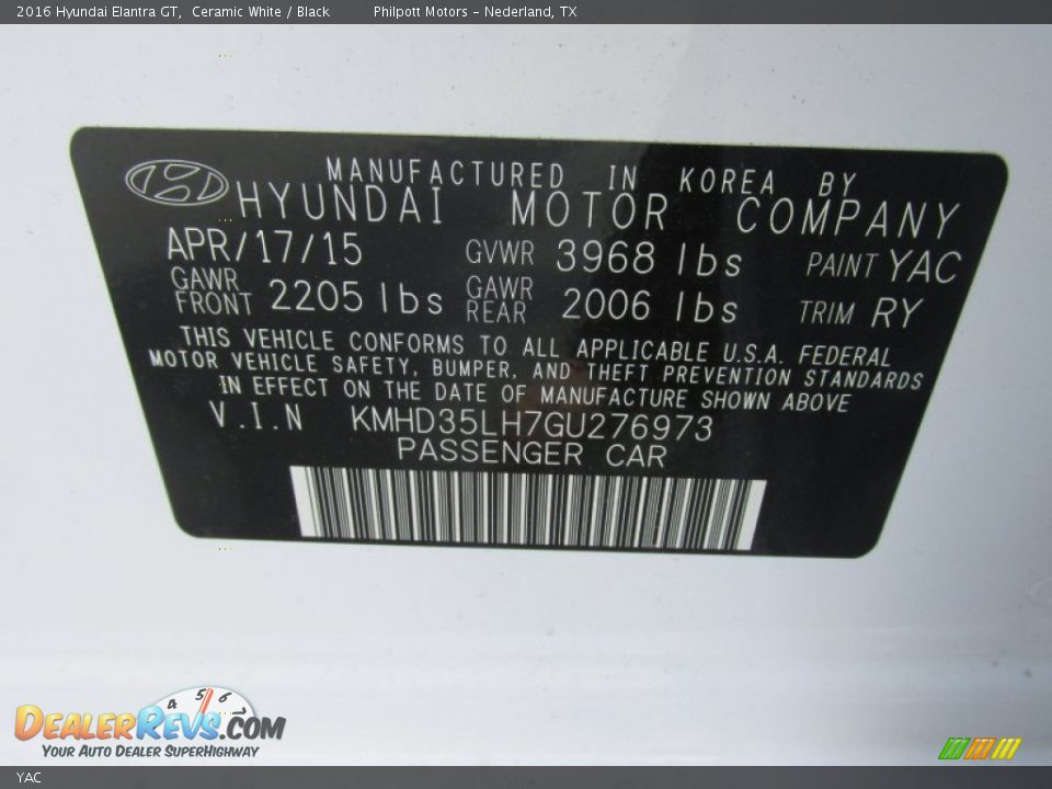 Hyundai Color Code YAC Ceramic White