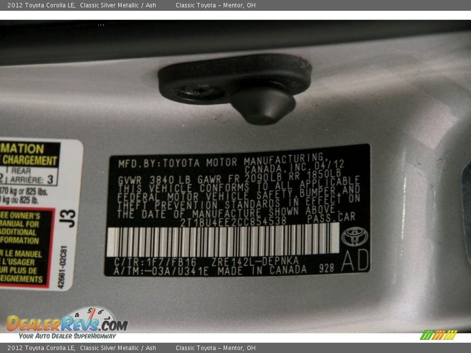 2012 Toyota Corolla LE Classic Silver Metallic / Ash Photo #18